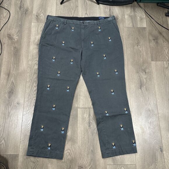 Polo Ralph Lauren Gray Tuxedo Teddy Bear Classic Fit Flat Front Pants 46x32 EUC - Picture 2 of 8